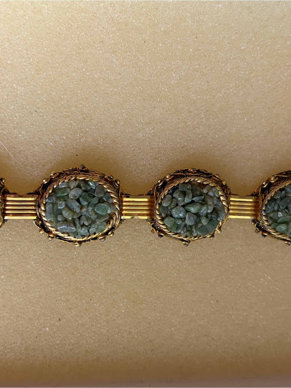 JADE Gold-Tone Bracelet with Green Stone Chip Insets